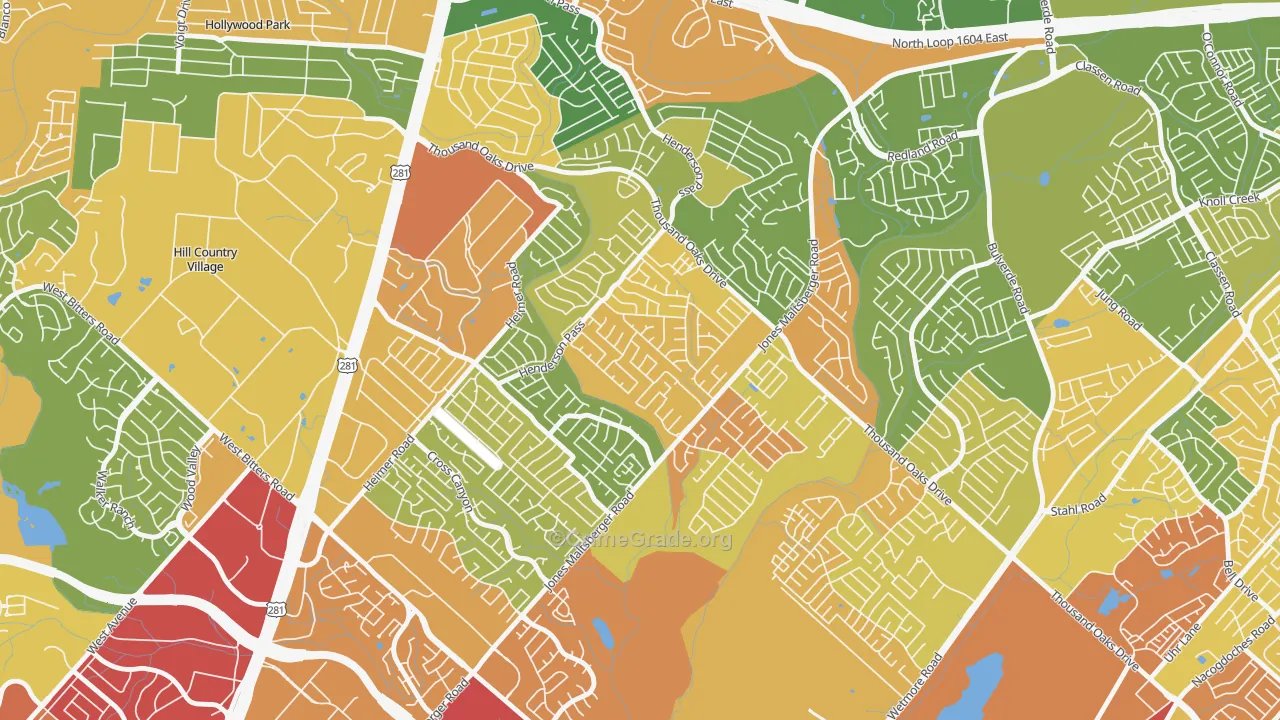North Central Thousand Oaks, San Antonio, TX Map of Burglary Rates