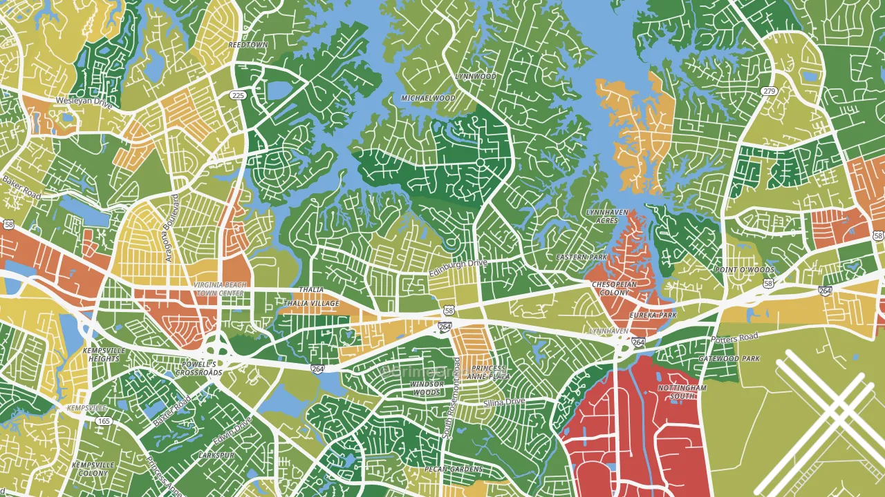 North Central, Virginia Beach, VA Map of Burglary Rates