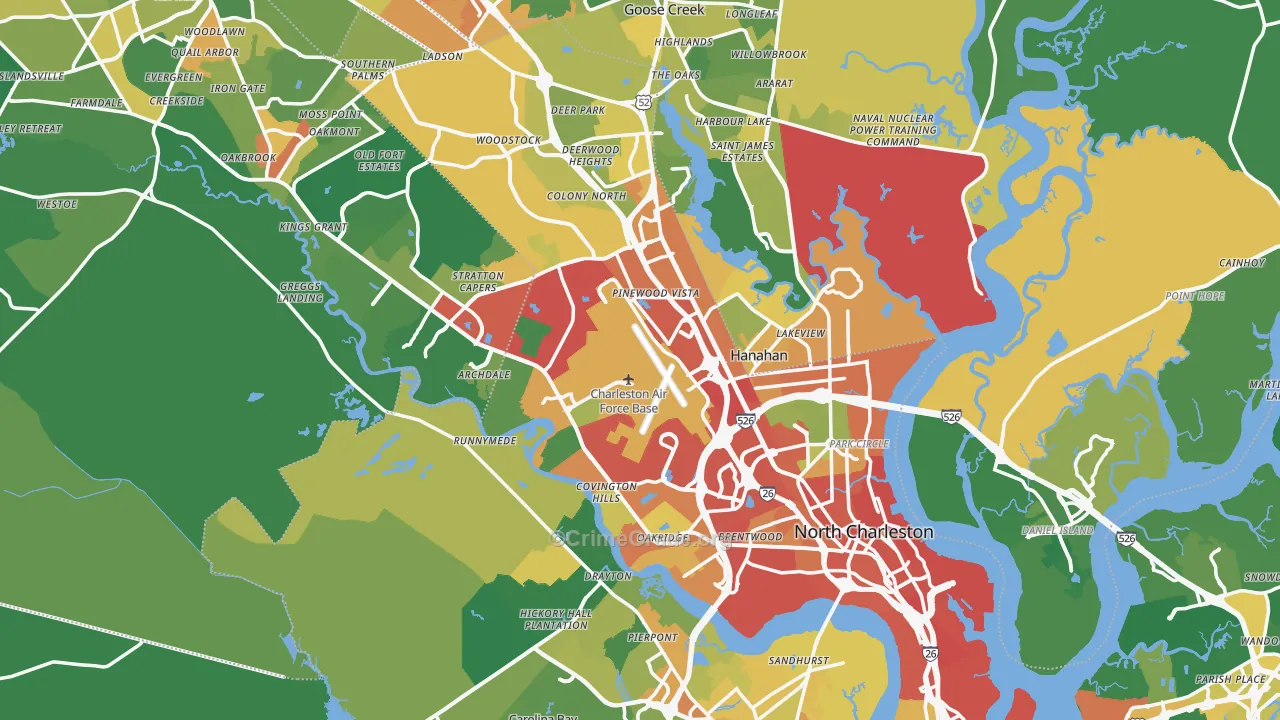North Charleston, SC Map of Burglary Rates