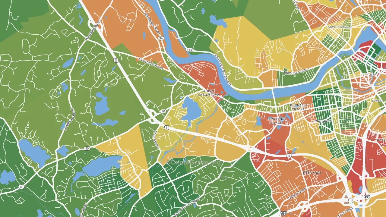 North Chelmsford, MA Map of Burglary Rates