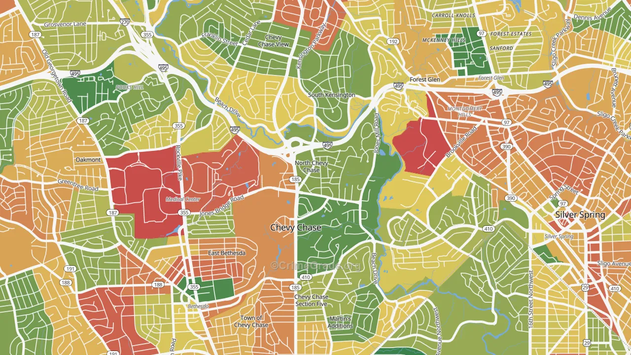 North Chevy Chase, MD Map of Burglary Rates
