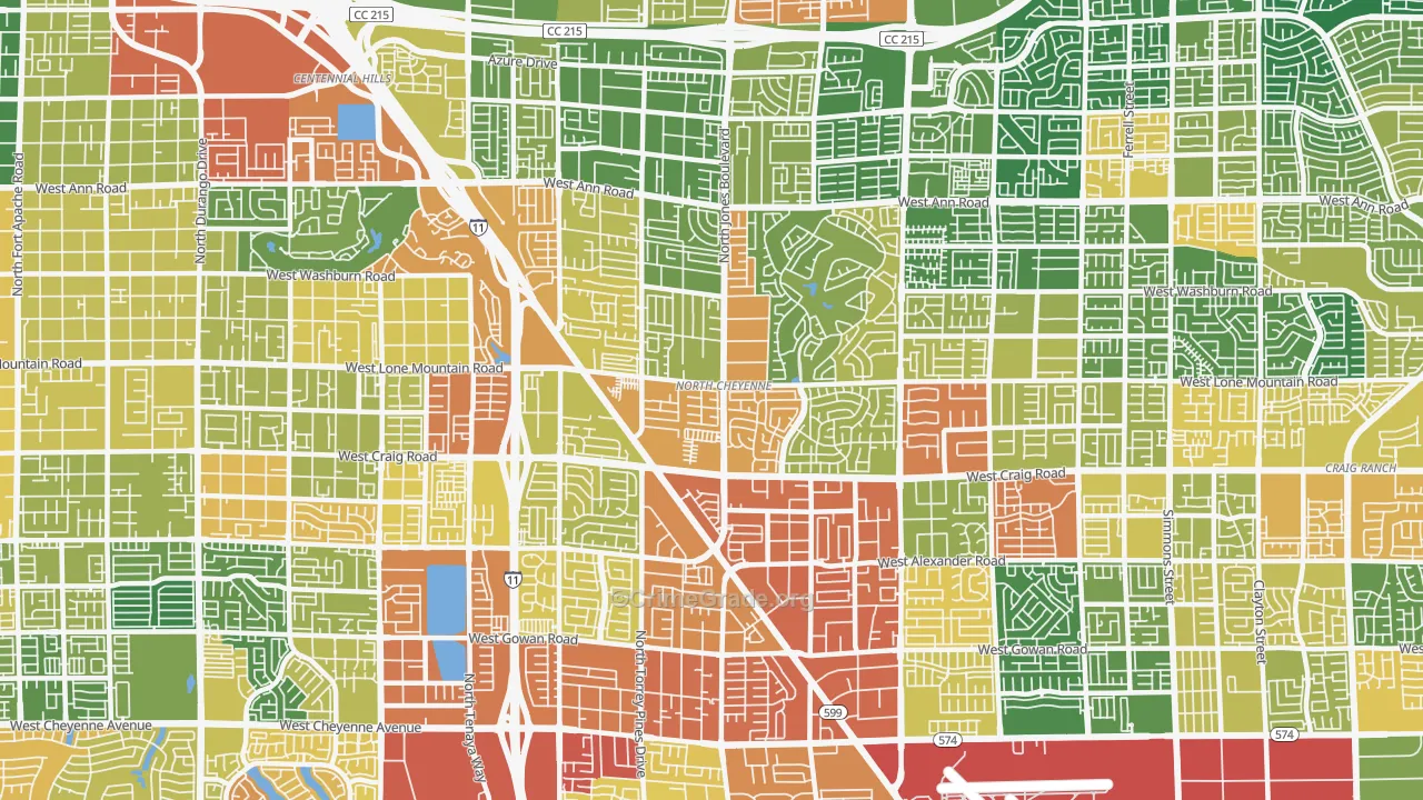 North Cheyenne, Las Vegas, NV Map of Burglary Rates