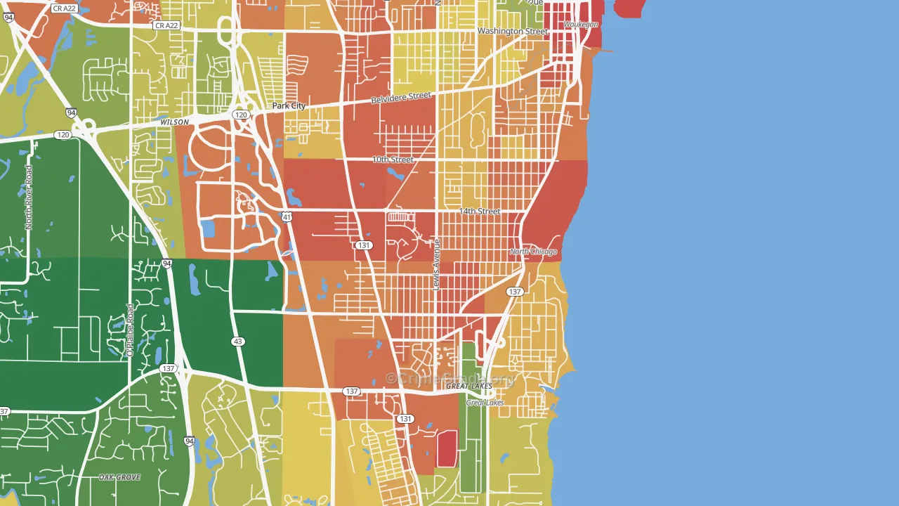 North Chicago, IL Map of Burglary Rates