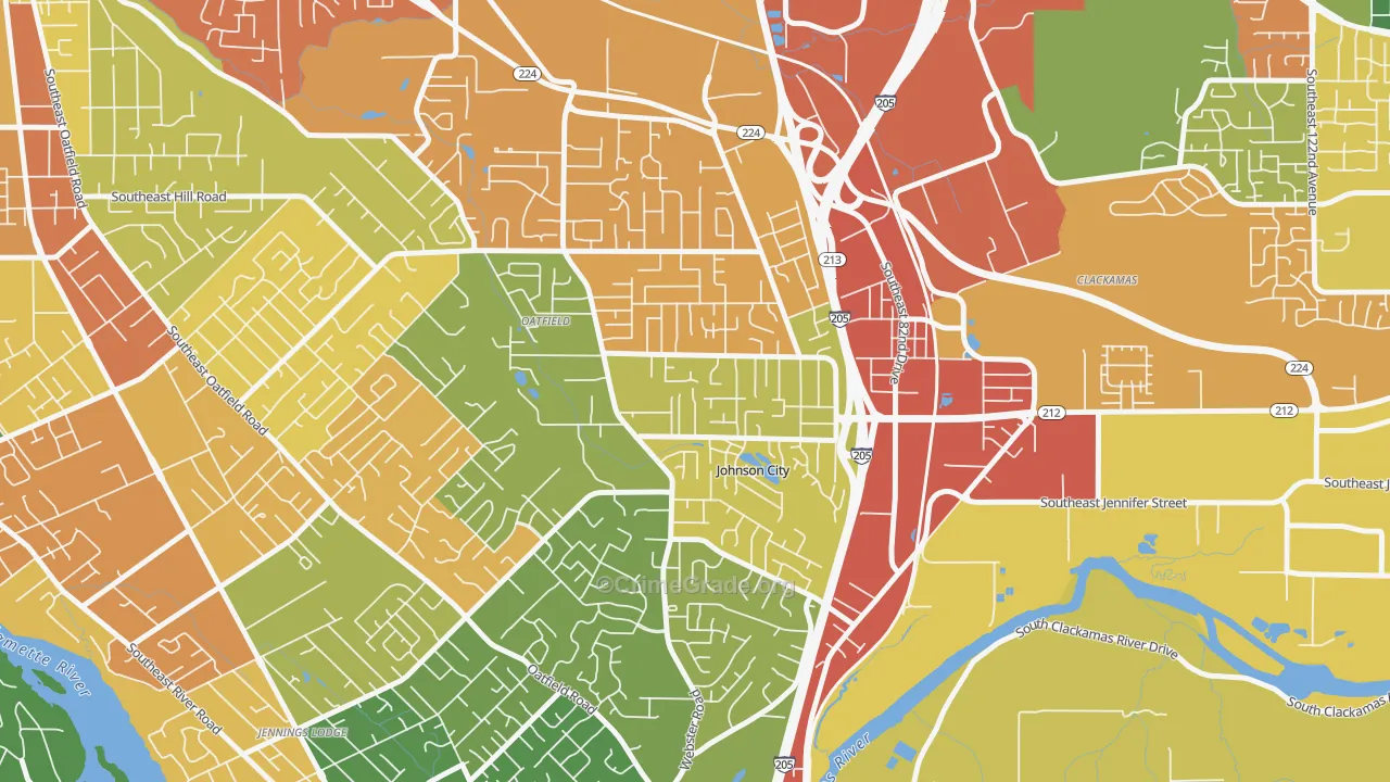 North Clackamas, Oatfield, OR Map of Burglary Rates