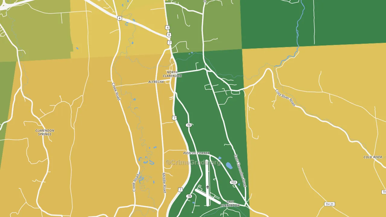 North Clarendon, VT Map of Burglary Rates