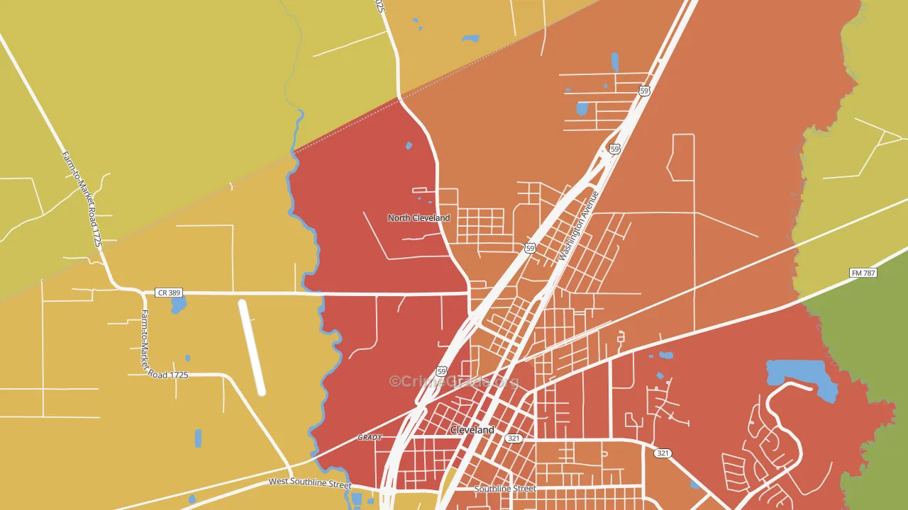 North Cleveland, TX Map of Burglary Rates