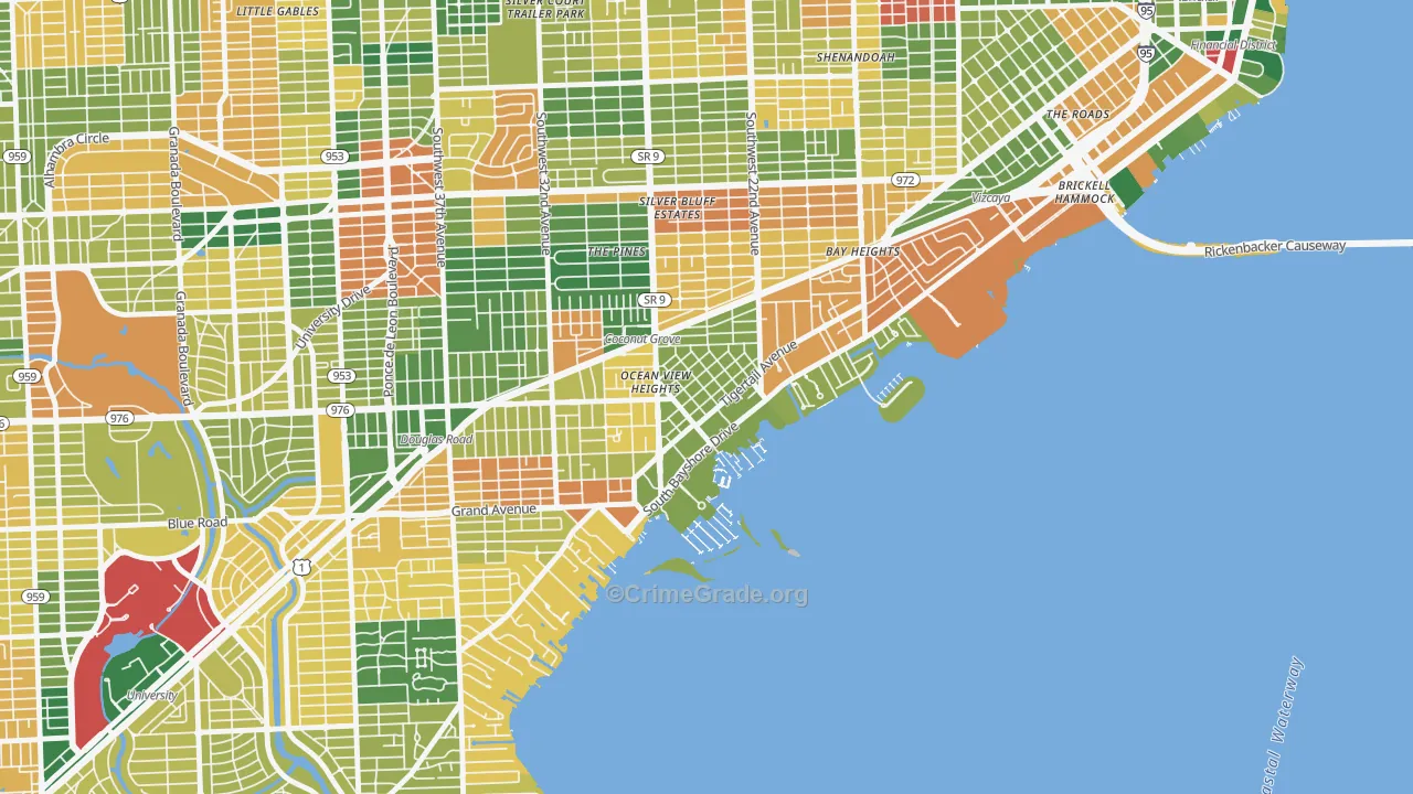 North Coconut Grove, Miami, FL Map of Burglary Rates