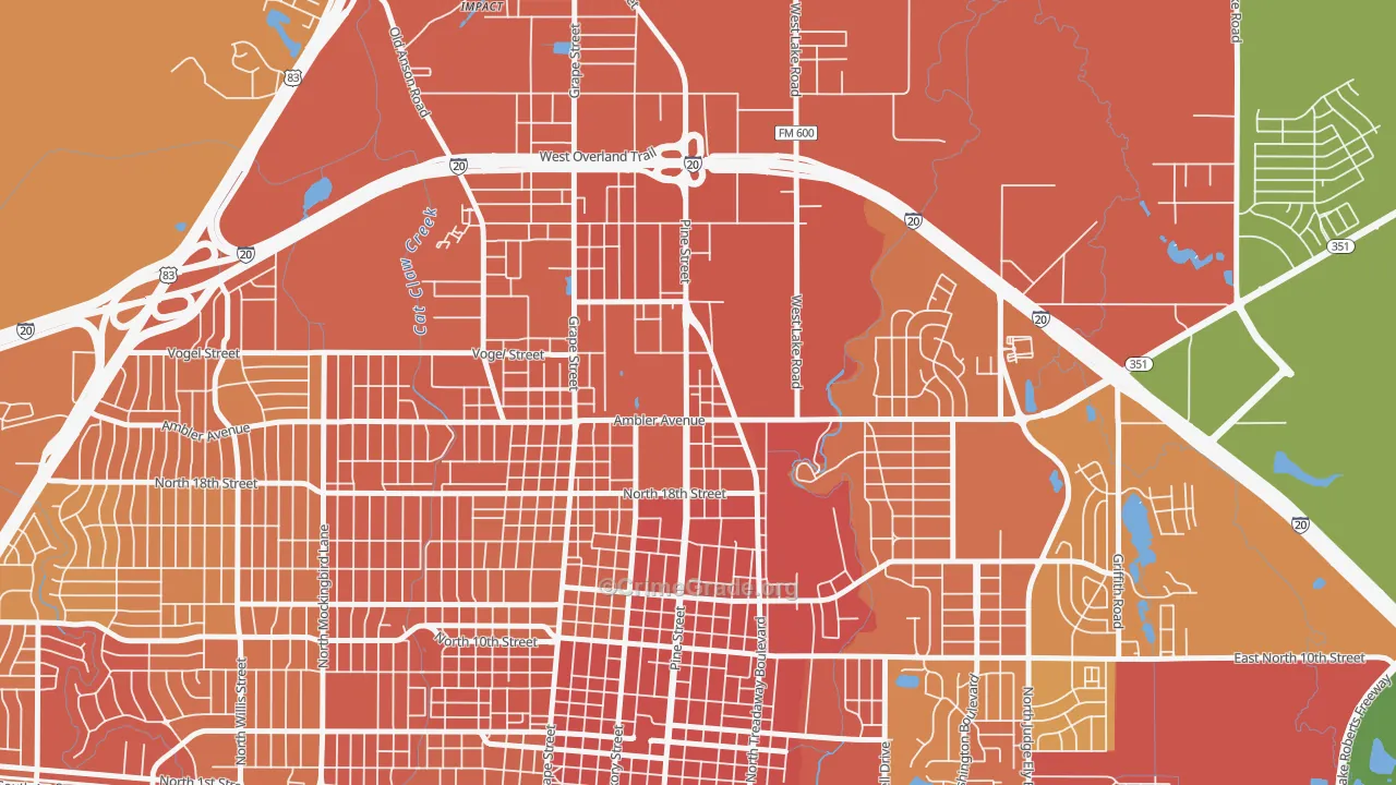 North College, Abilene, TX Map of Burglary Rates