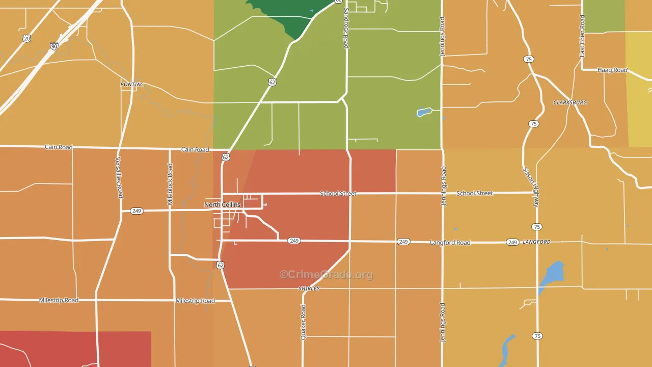 North Collins, NY Map of Burglary Rates