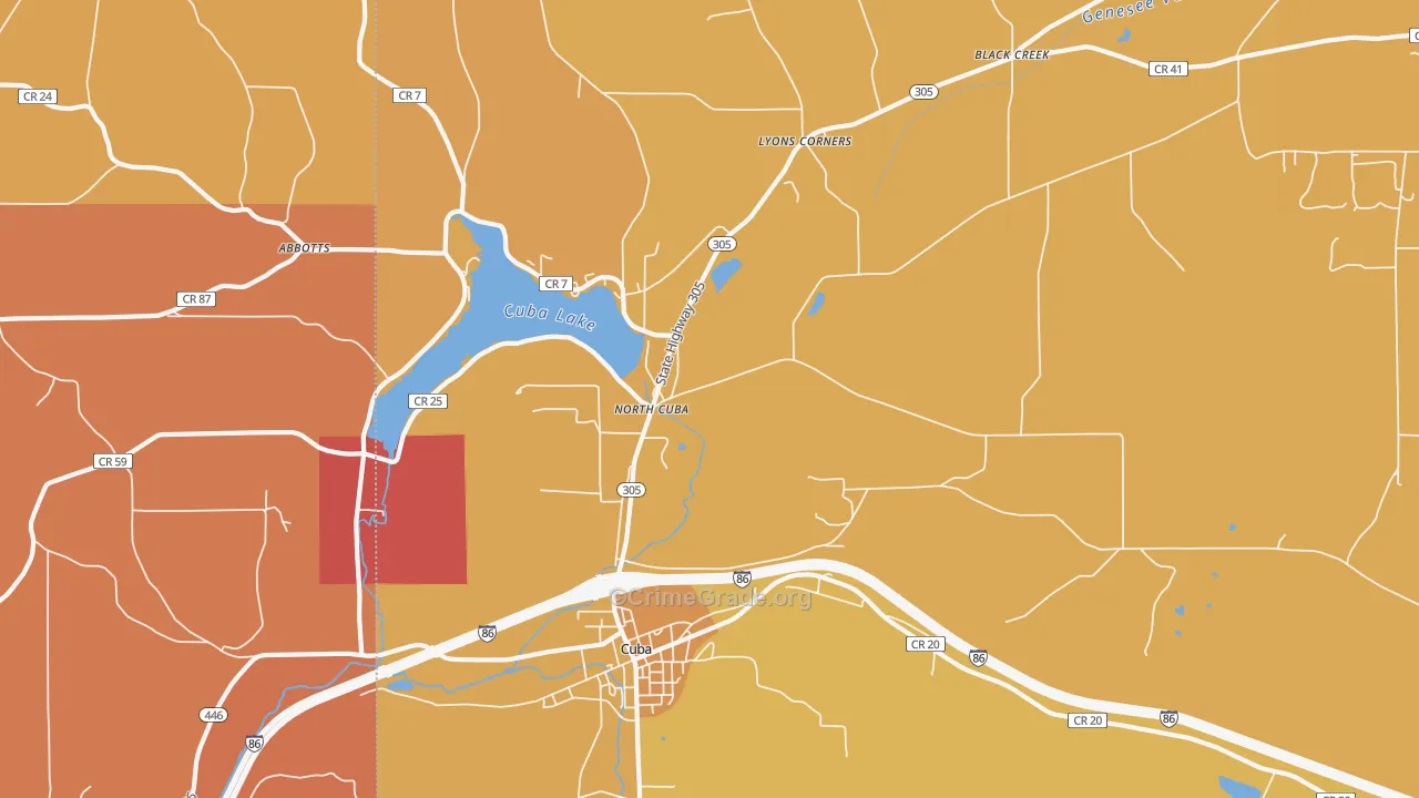 North Cuba, NY Map of Burglary Rates