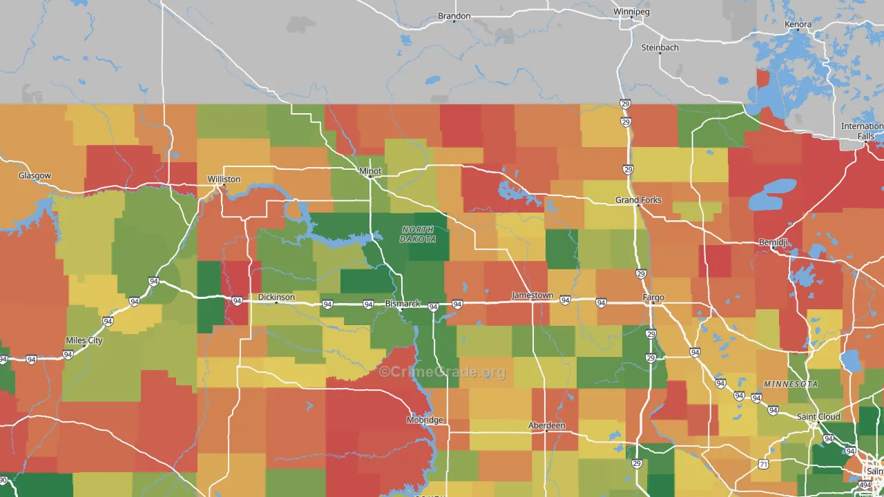 North Dakota Map of Burglary Rates