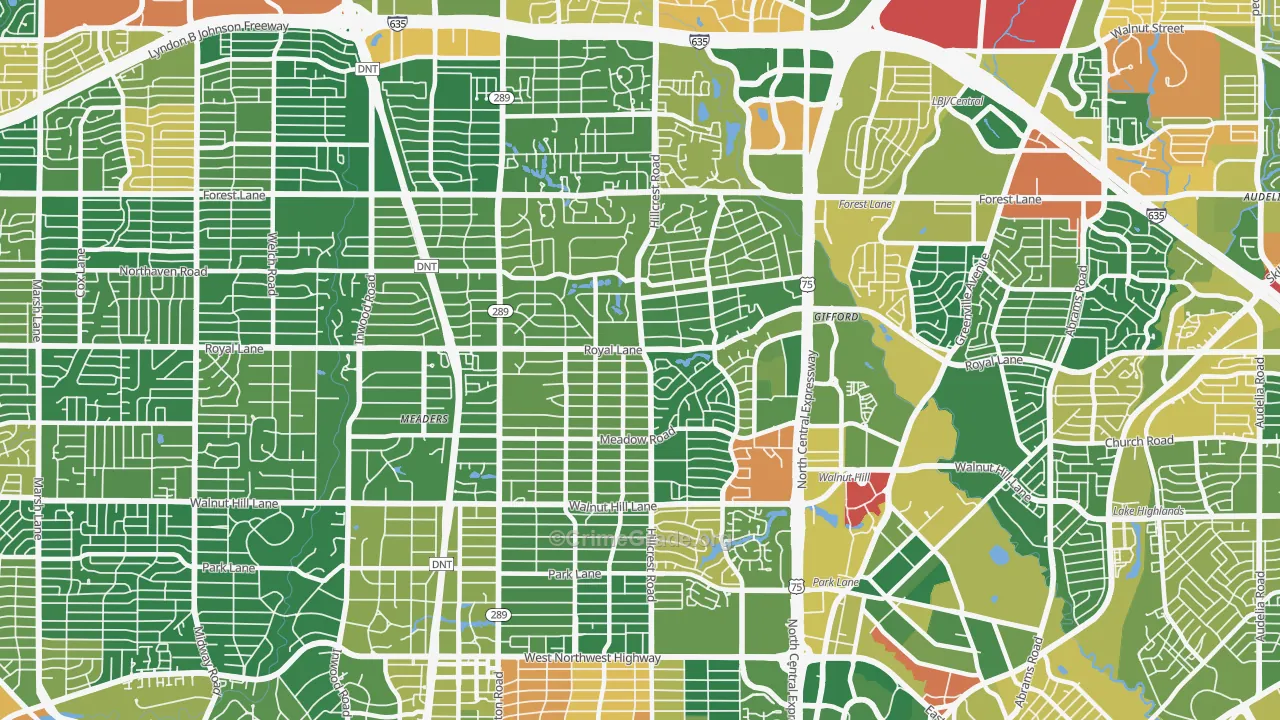 North Dallas, Dallas, TX Map of Burglary Rates
