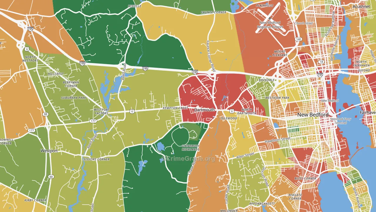 North Dartmouth, MA Map of Burglary Rates