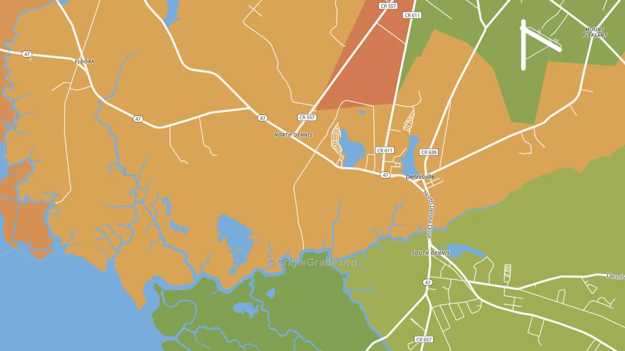 North Dennis, NJ Map of Burglary Rates