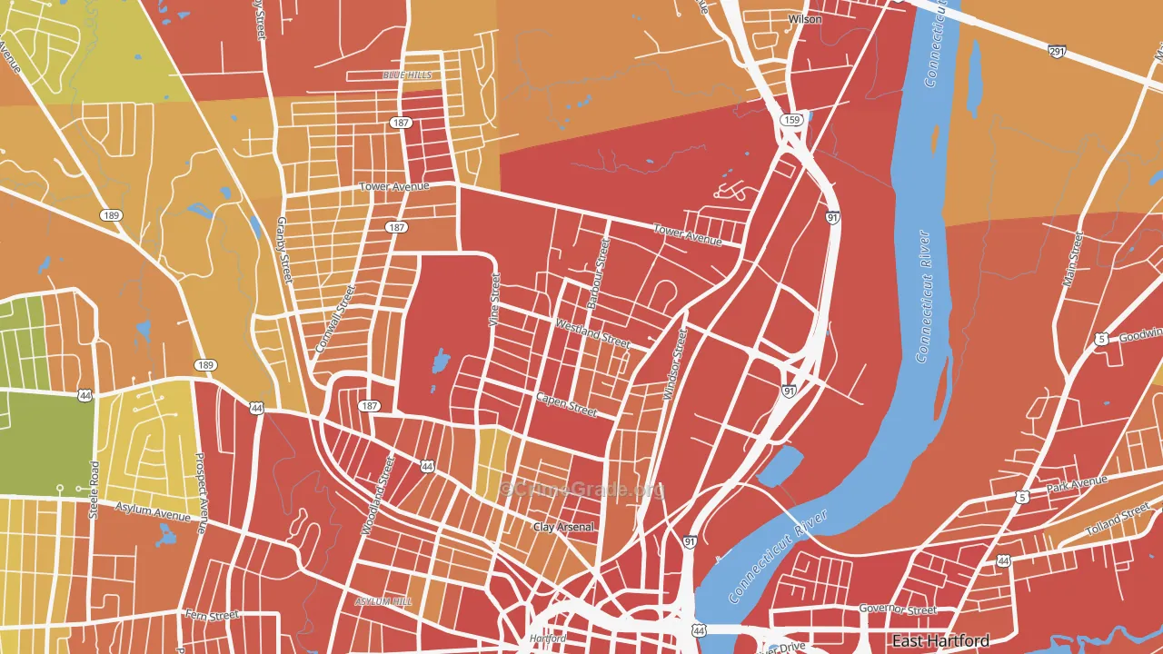 North East, Hartford, CT Map of Burglary Rates