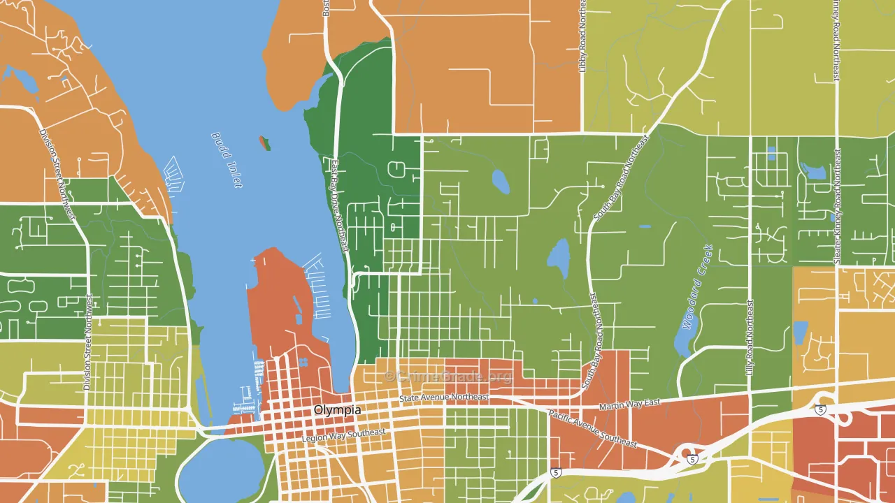 North East, Olympia, WA Map of Burglary Rates