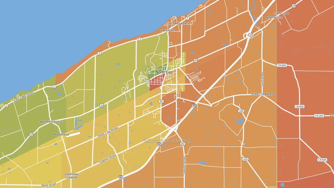 North East, PA Map of Burglary Rates