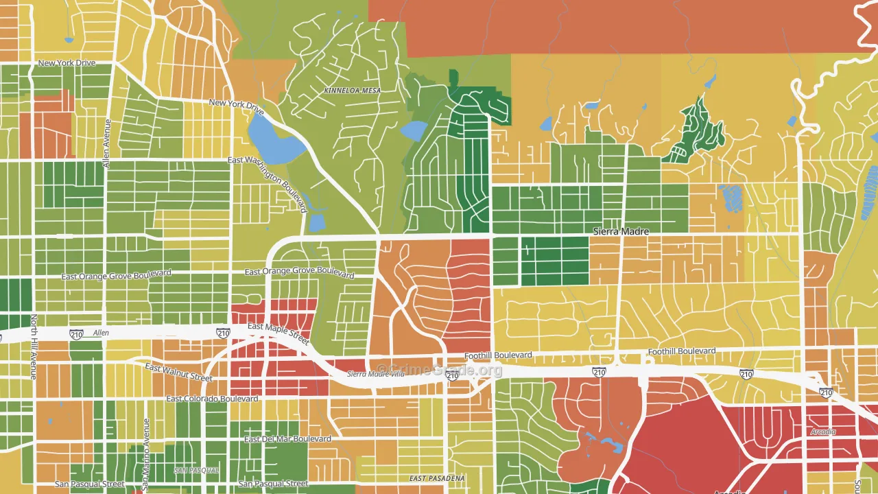 North East, Pasadena, CA Map of Burglary Rates