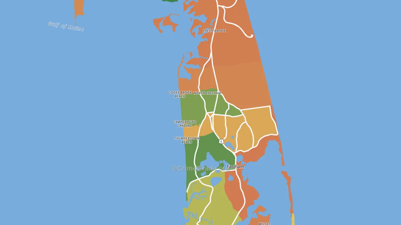 North Eastham, MA Map of Burglary Rates