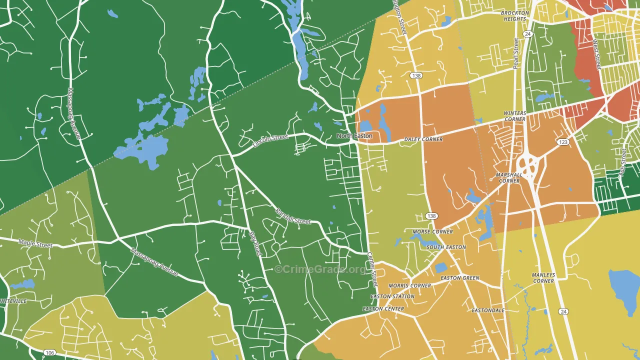 North Easton, MA Map of Burglary Rates