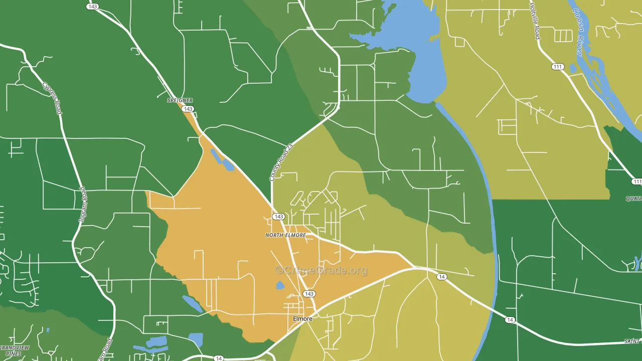 North Elmore, AL Map of Burglary Rates
