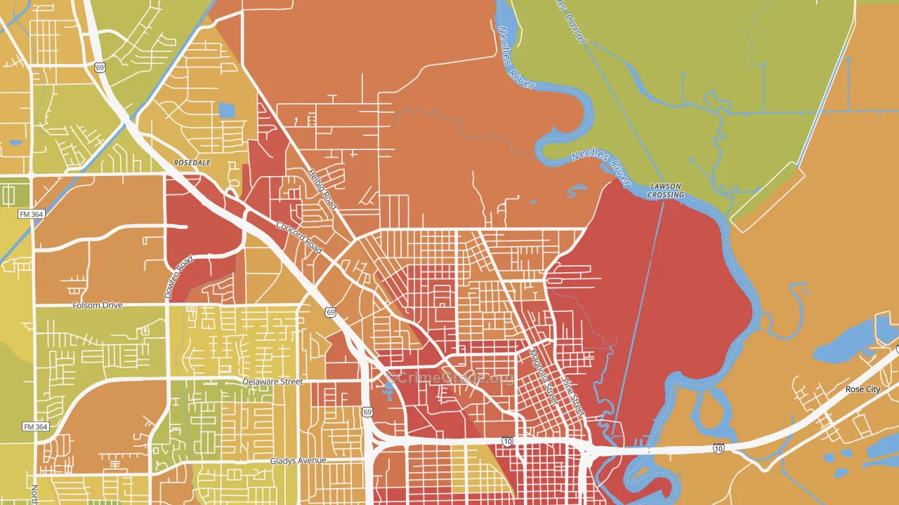 North End, Beaumont, TX Map of Burglary Rates