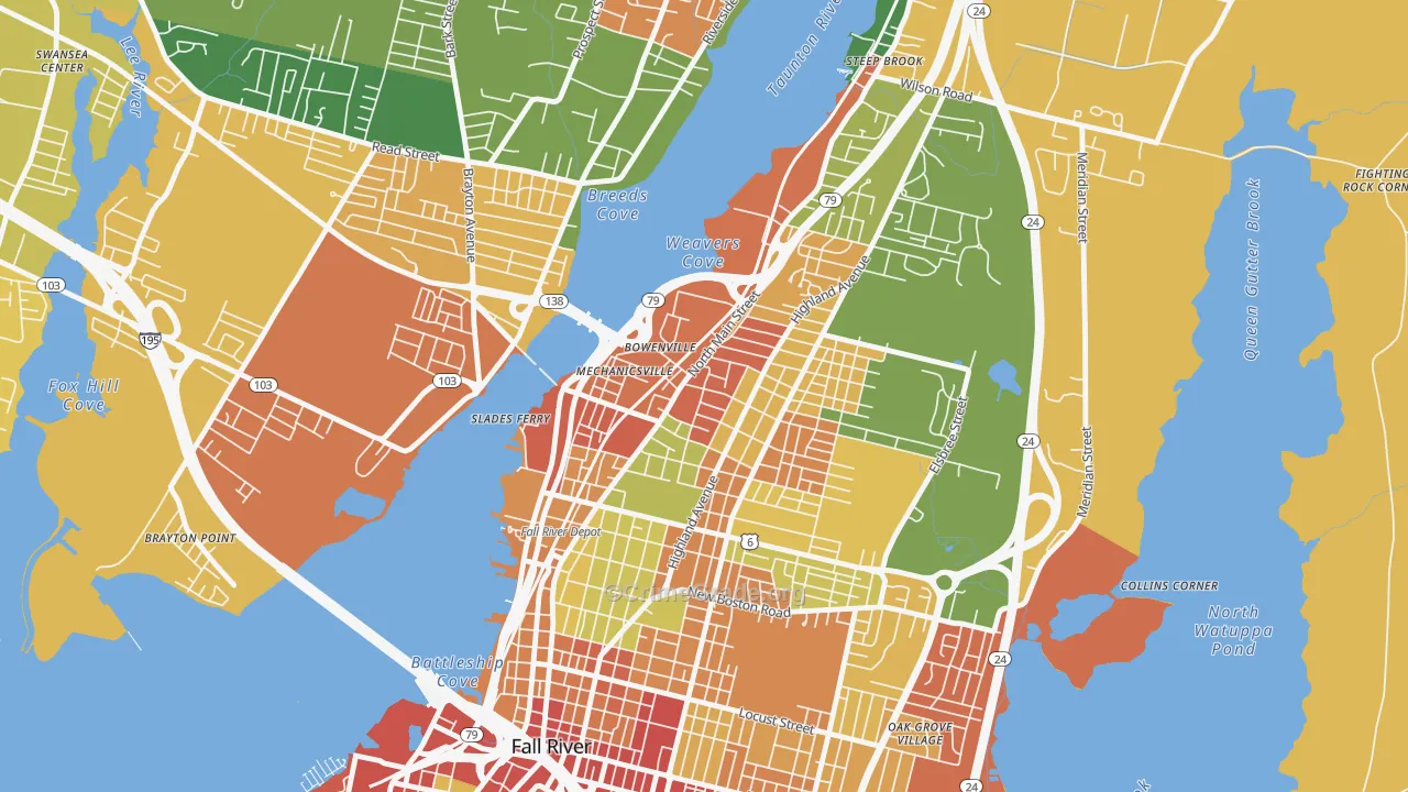 North End, Fall River, MA Map of Burglary Rates