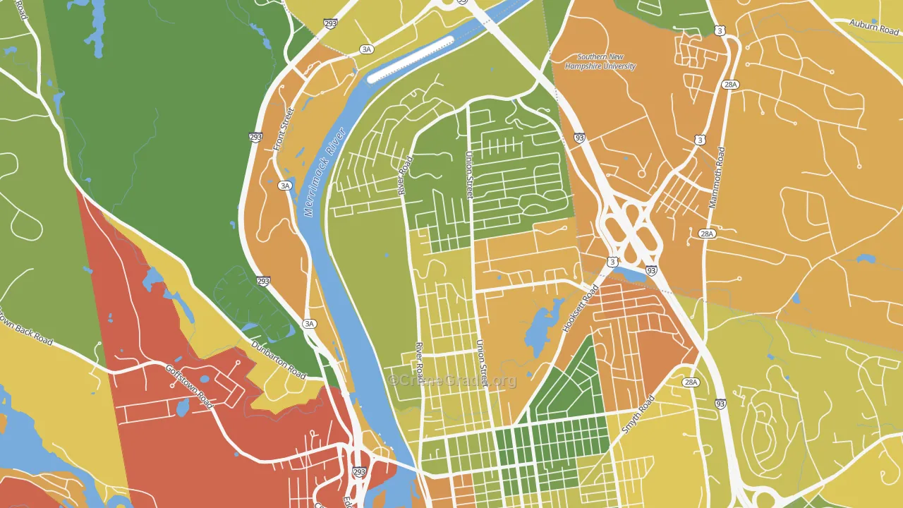 North End Manchester, Manchester, NH Map of Burglary Rates