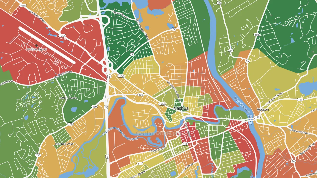 North End, Nashua, NH Map of Burglary Rates