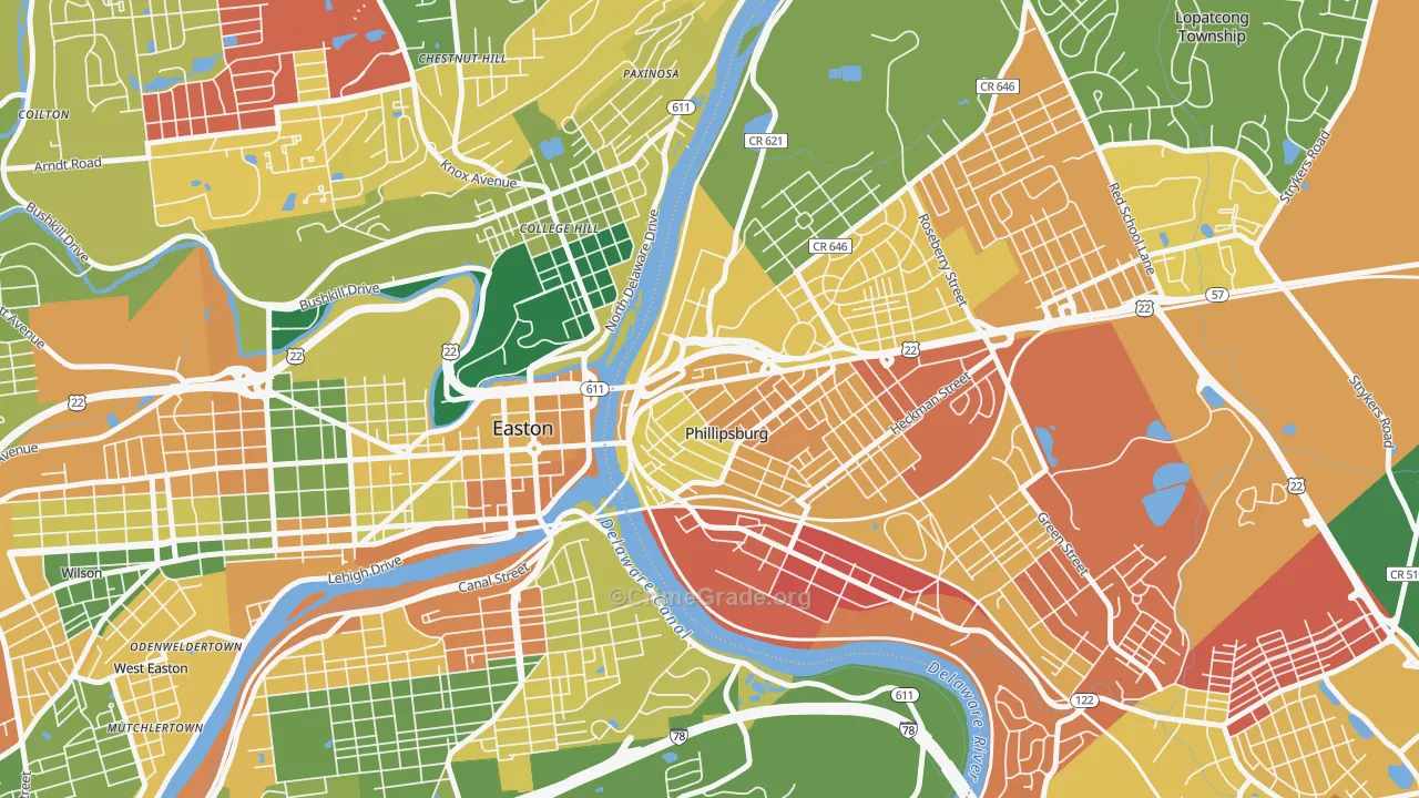 North End, Phillipsburg, NJ Map of Burglary Rates