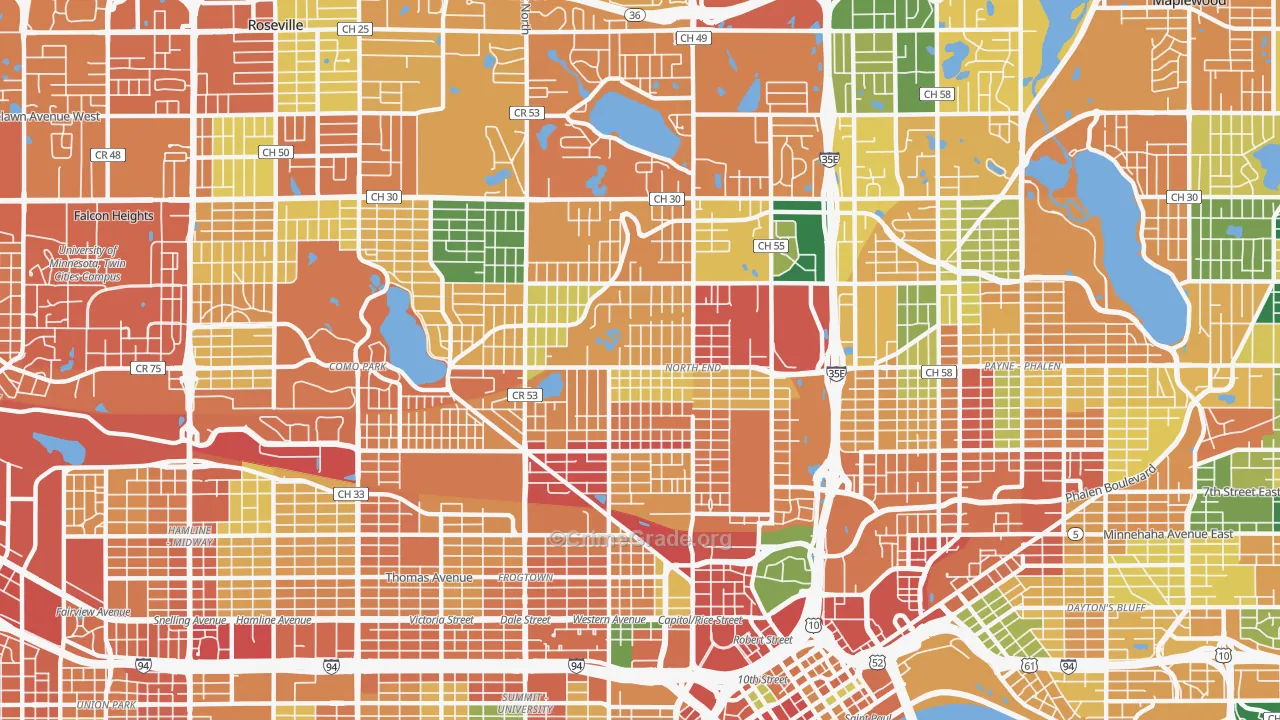 North End, St. Paul, MN Map of Burglary Rates