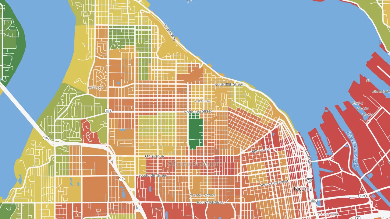 North End, Tacoma, WA Map of Burglary Rates
