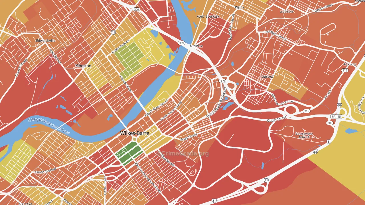 North End, Wilkes-Barre, PA Map of Burglary Rates