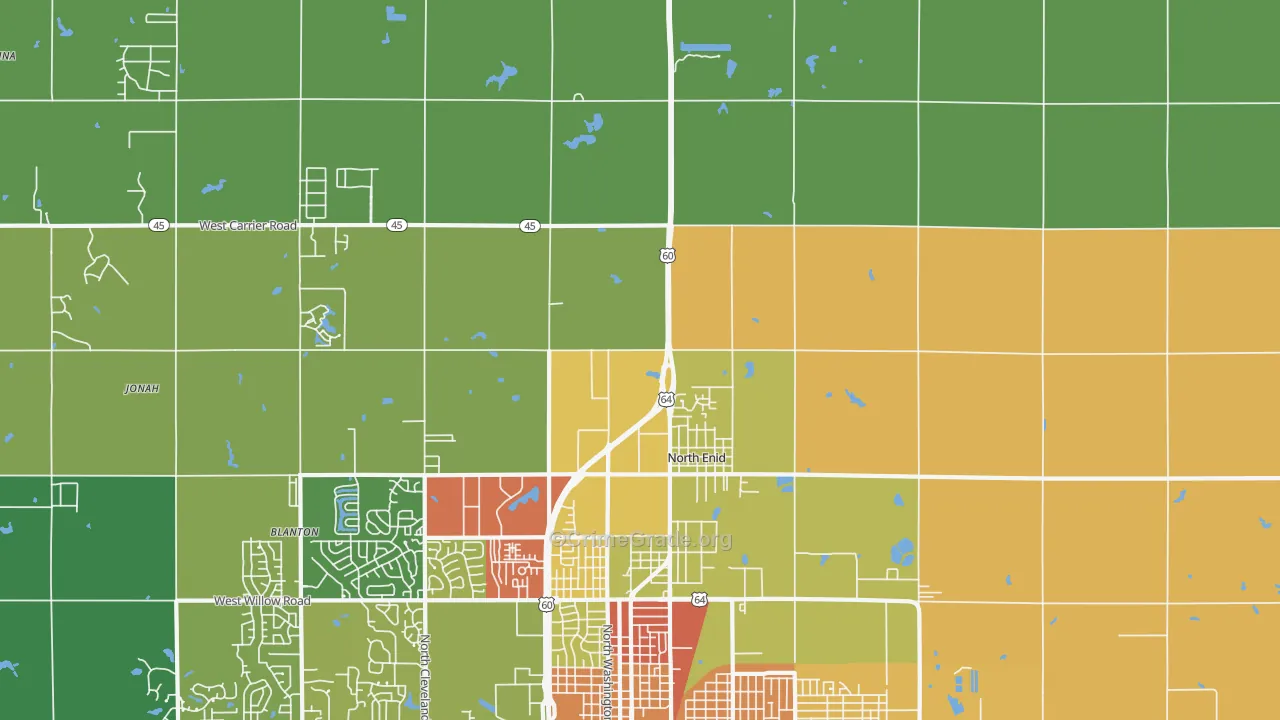 North Enid, OK Map of Burglary Rates