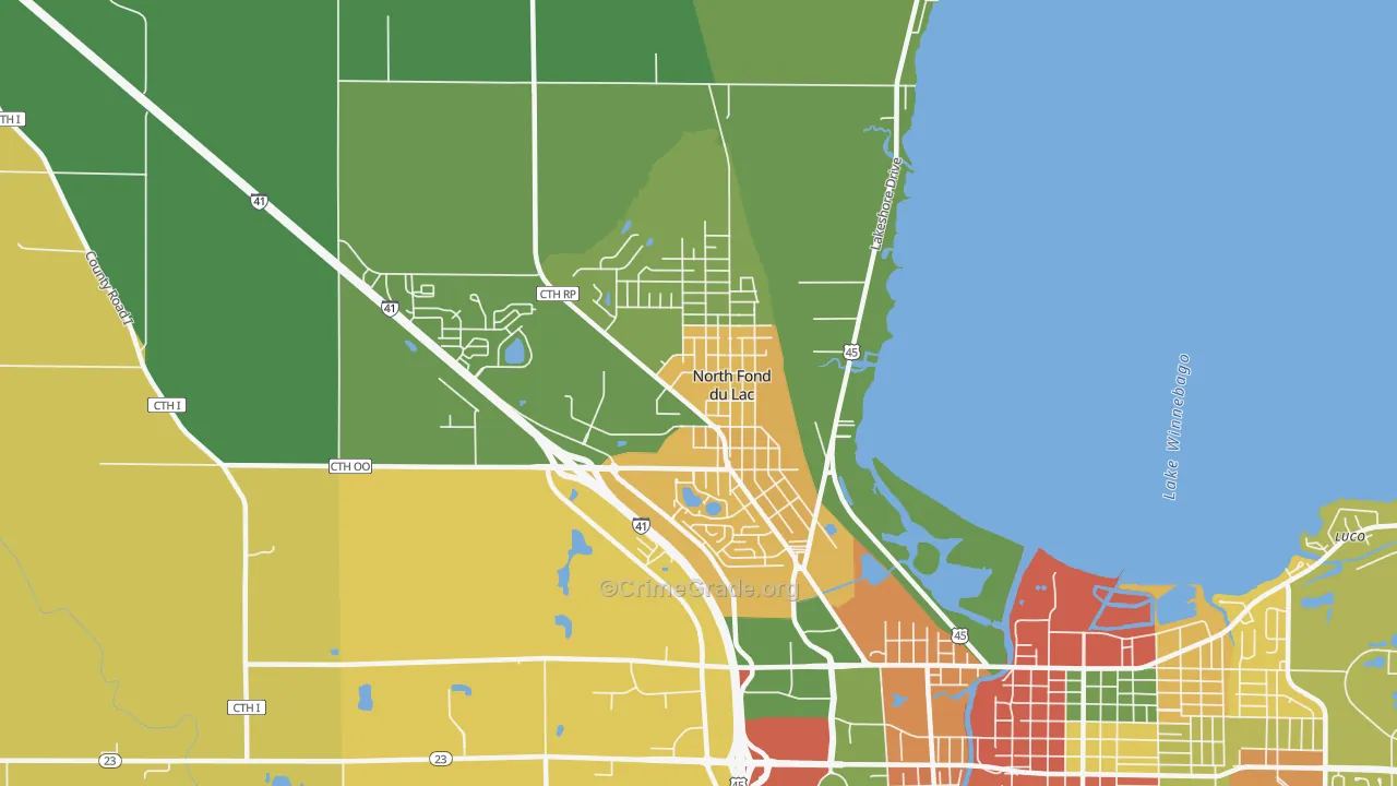 North Fond du Lac, WI Map of Burglary Rates