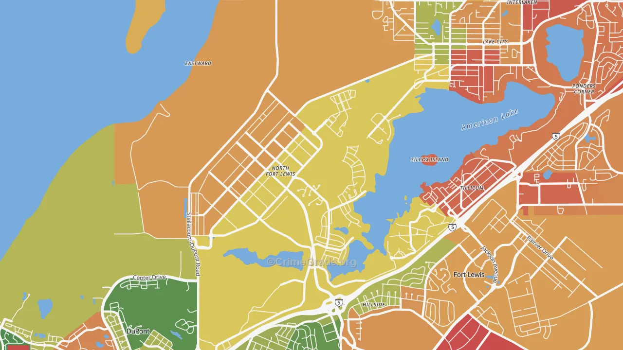 North Fort Lewis, WA Map of Burglary Rates