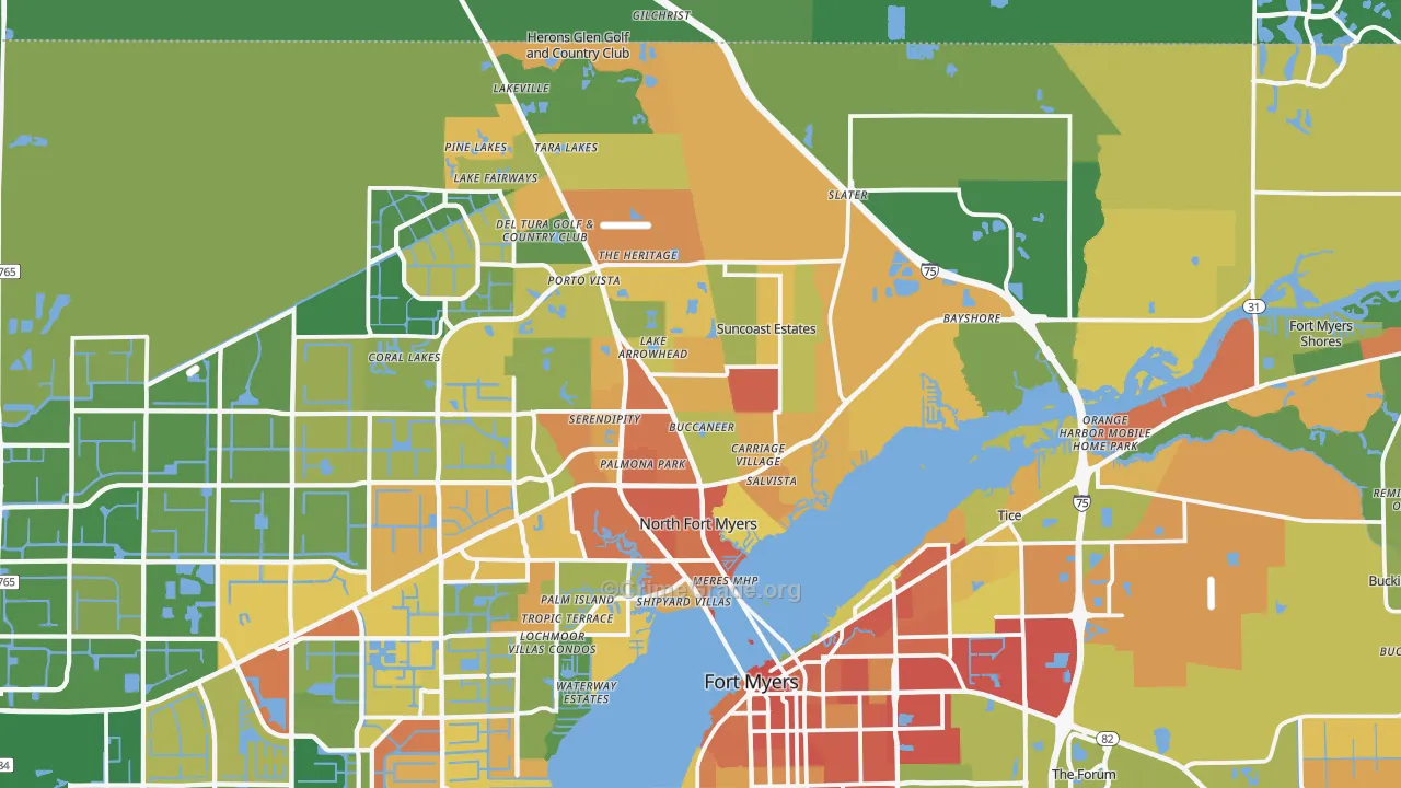 North Fort Myers, FL Map of Burglary Rates
