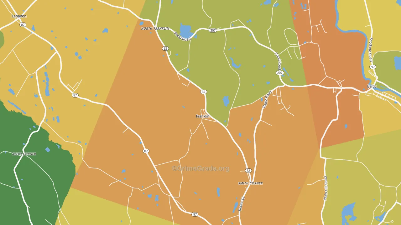 North Franklin, CT Map of Burglary Rates