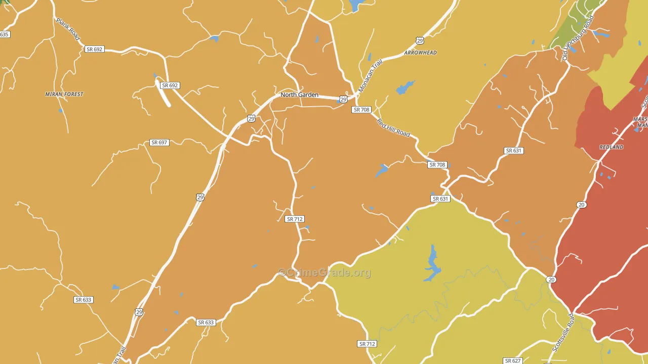 North Garden, VA Map of Burglary Rates
