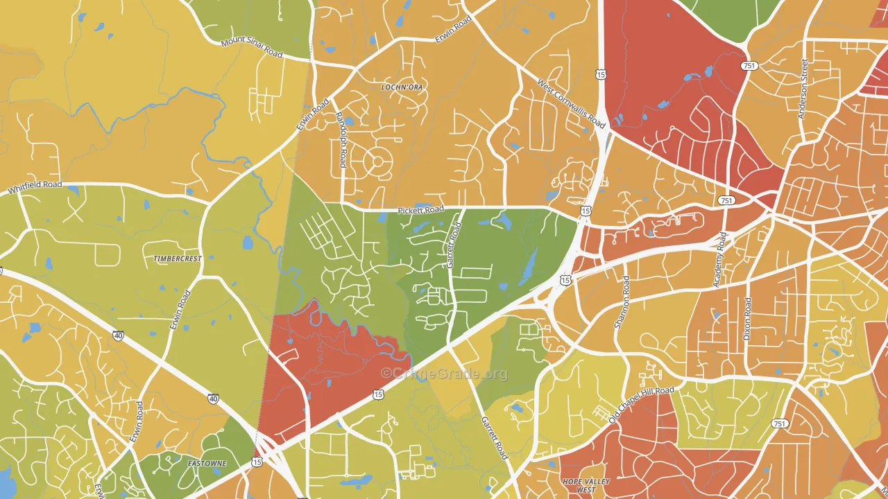 North Garrett Road, Durham, NC Map of Burglary Rates