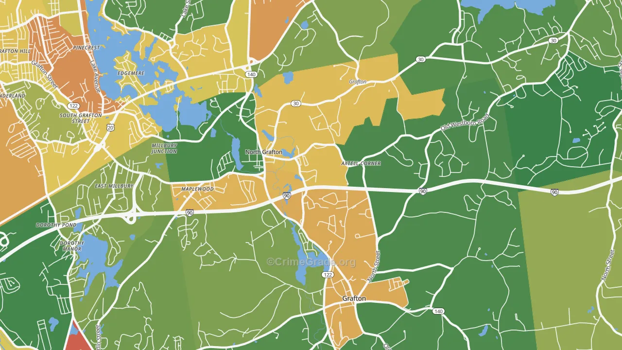 North Grafton, MA Map of Burglary Rates