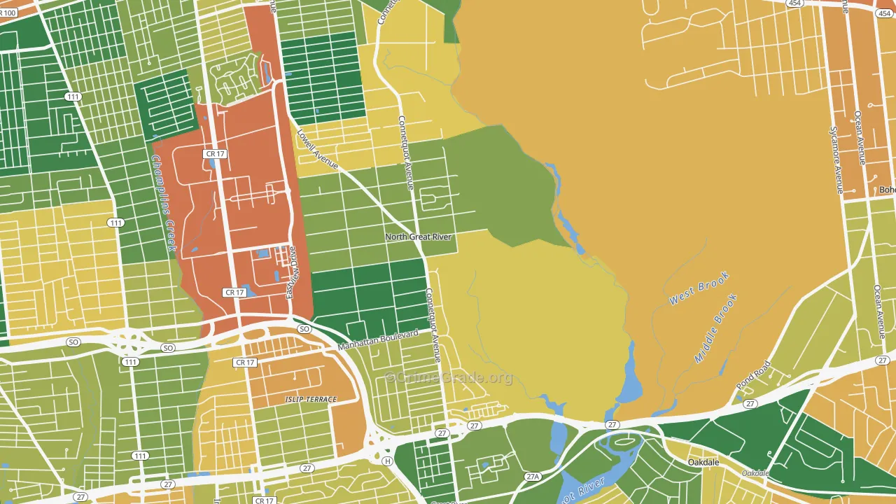 North Great River, NY Map of Burglary Rates