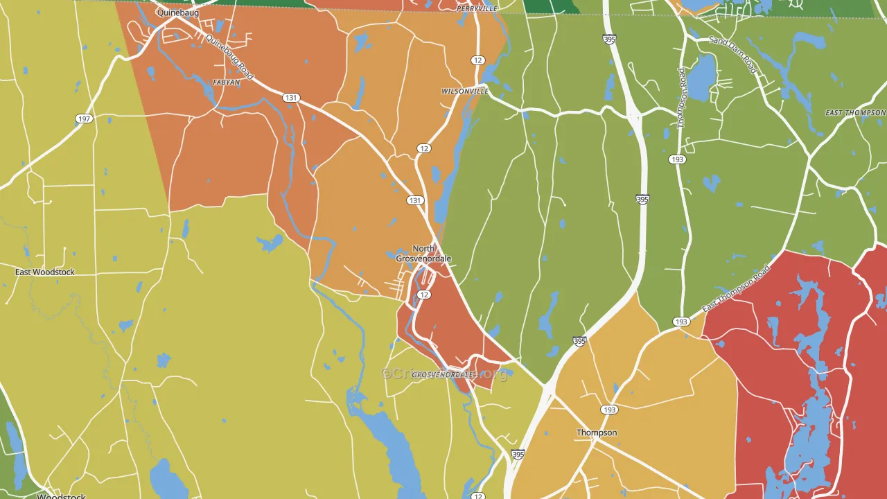 North Grosvenordale, CT Map of Burglary Rates