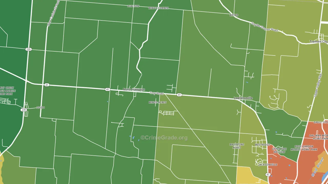 North Hampton, OH Map of Burglary Rates