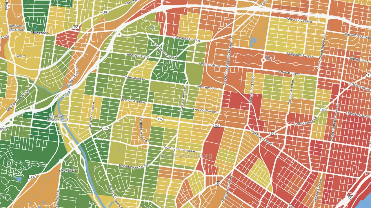 North Hampton, St. Louis, MO Map of Burglary Rates