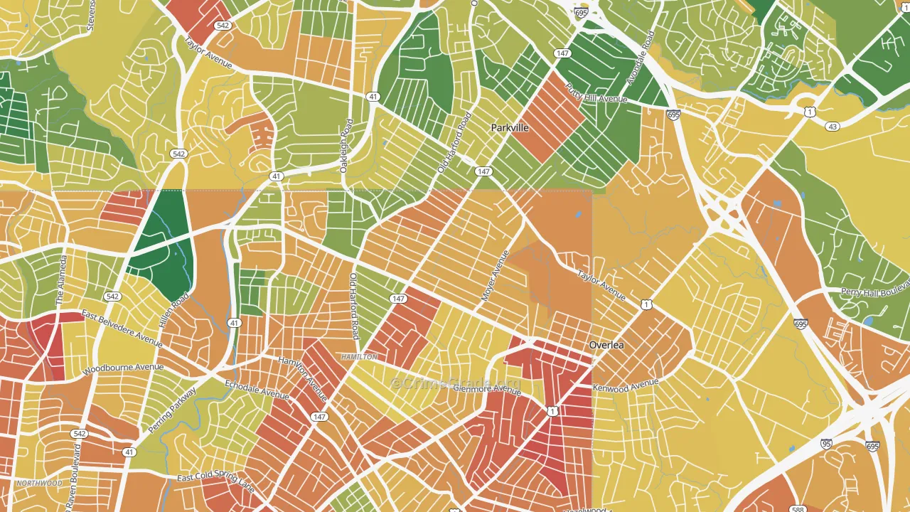 North Harford Road, Baltimore, MD Map of Burglary Rates