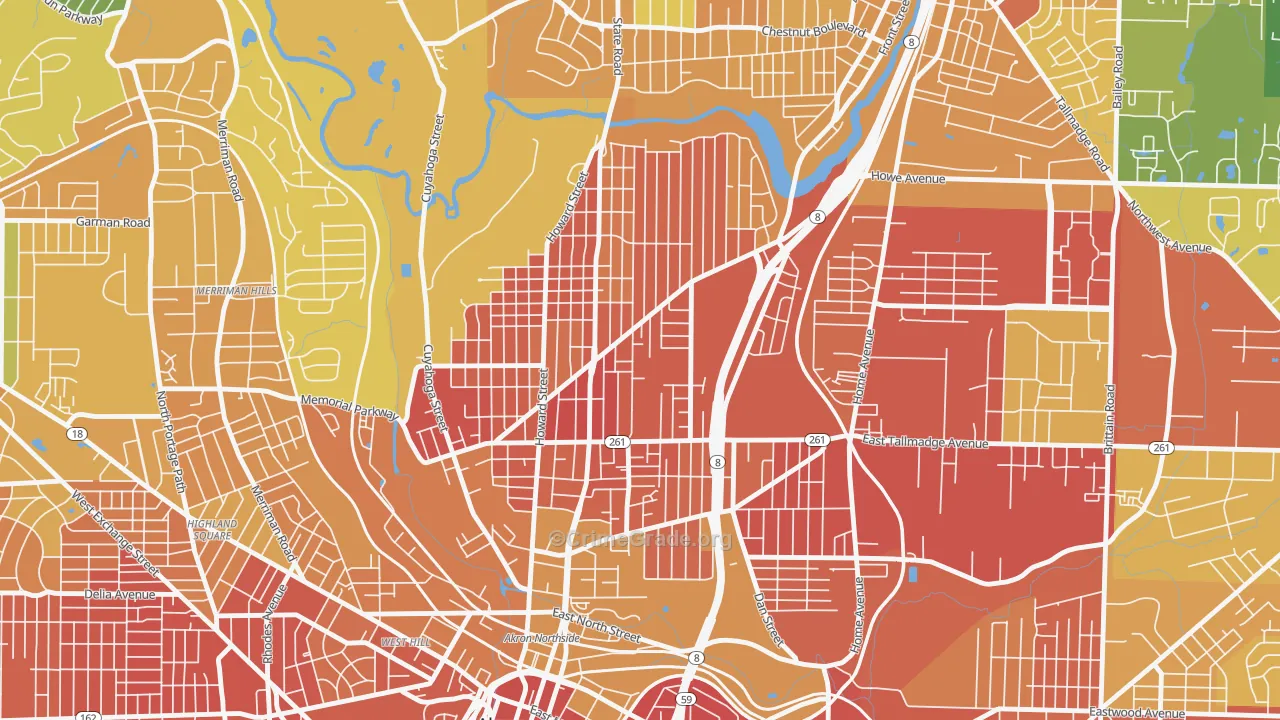 North Hill, Akron, OH Map of Burglary Rates