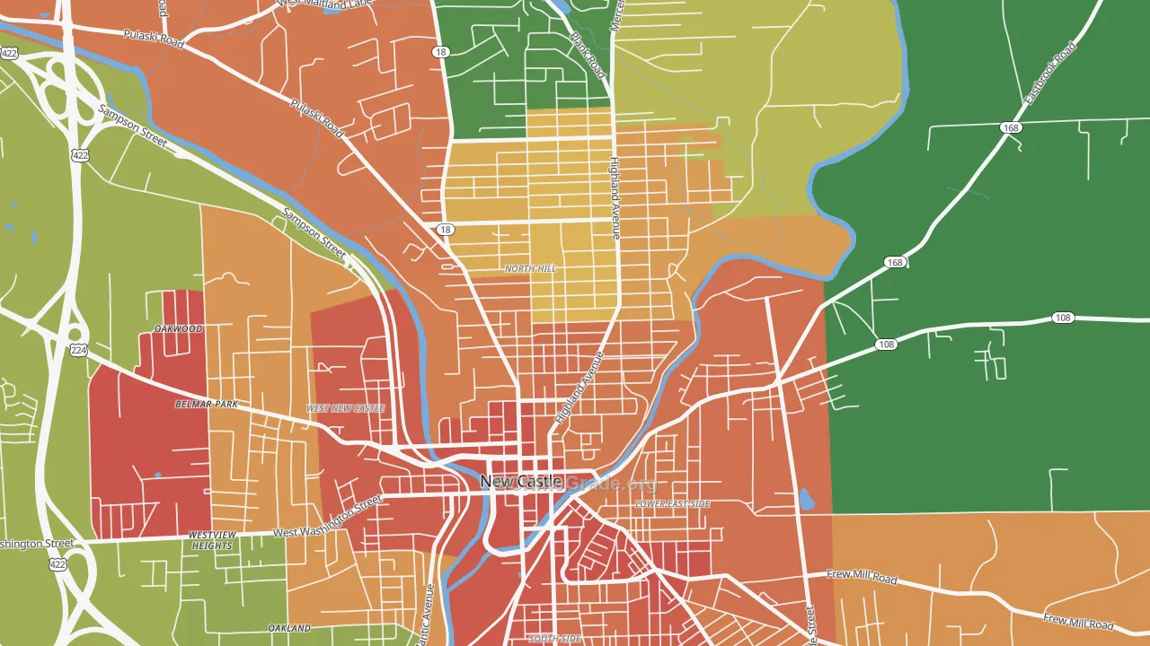 North Hill Historic District, New Castle, PA Map of Burglary Rates
