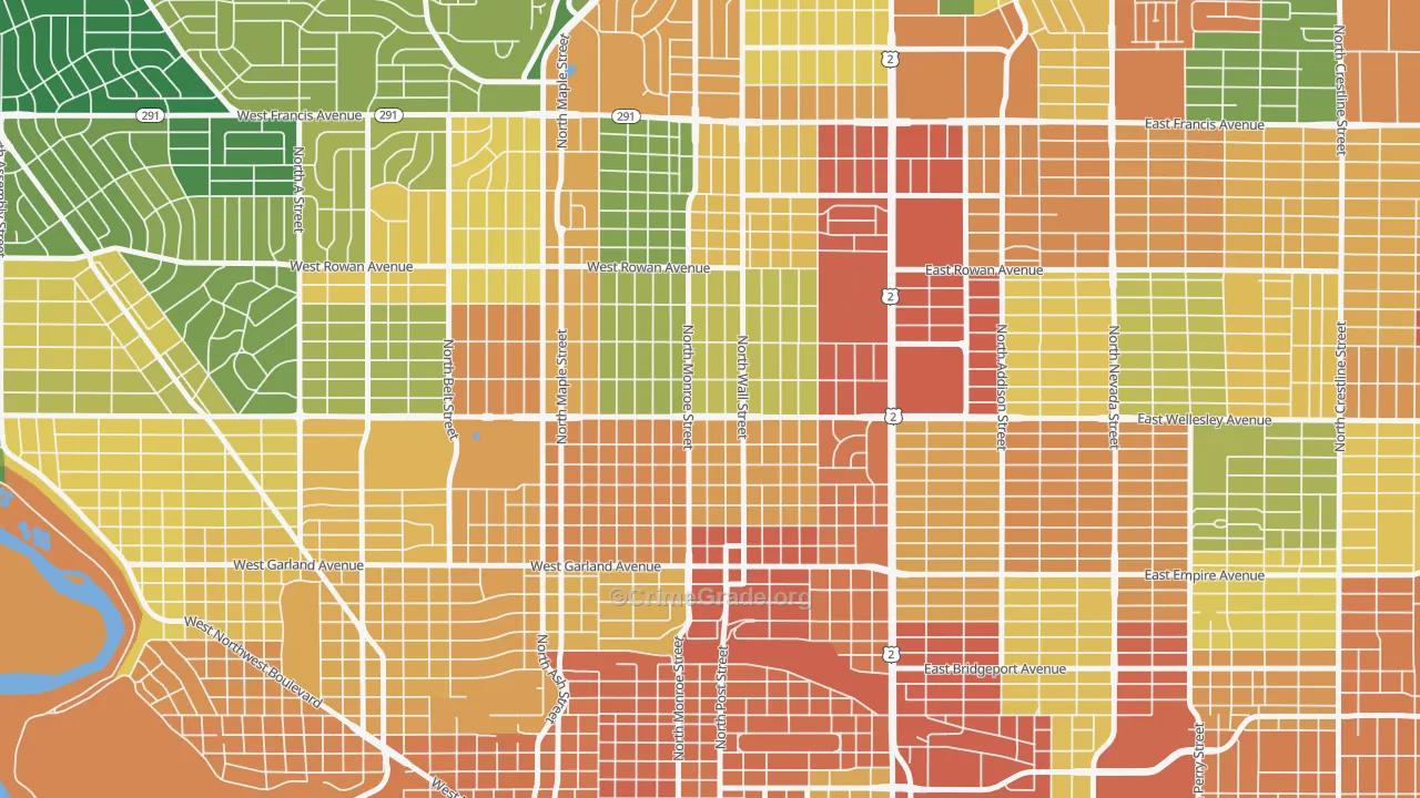 North Hill, Spokane, WA Map of Burglary Rates