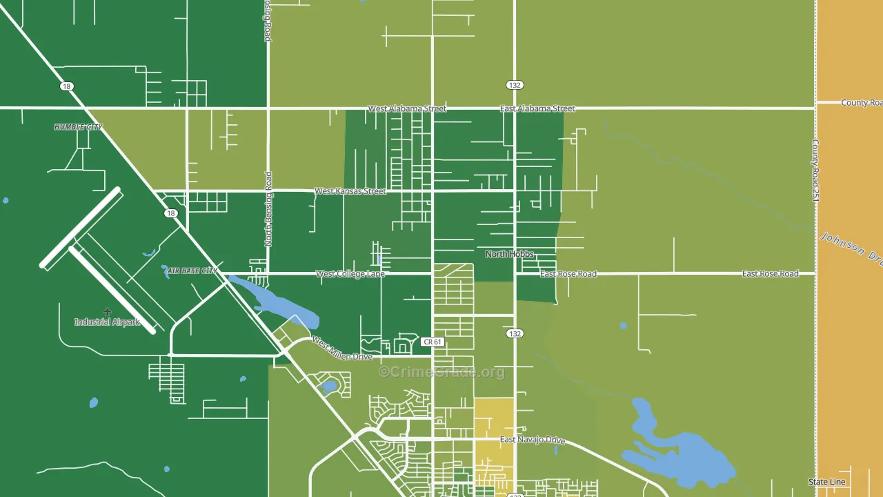 North Hobbs, NM Map of Burglary Rates